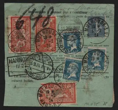 B12095 Paketkarte Frankreich Moulhouse 1924 nach Hannover Hauptzollamt