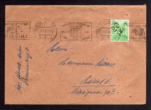 h1082 Brief Handstempel Bezirk 20 Halle 84 Pfg. Einschreiben 10.7.48