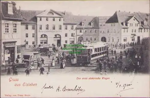 154540 AK Eisleben 1900 Straßenbahn Der 1. elektrische Wagen Hotel Stern Schiff