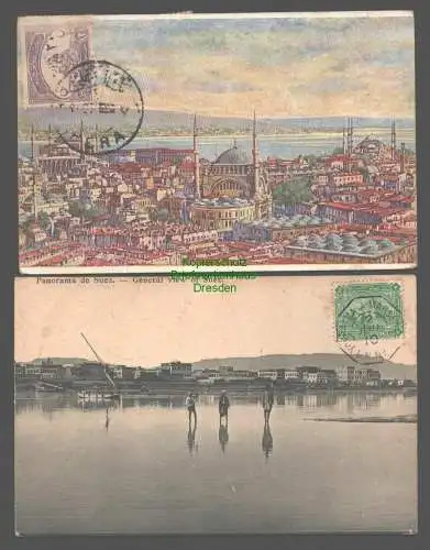 141976 2 AK Pera Constantinopel 1927 Suez Schiffspost Yokohama a Marseille 1910