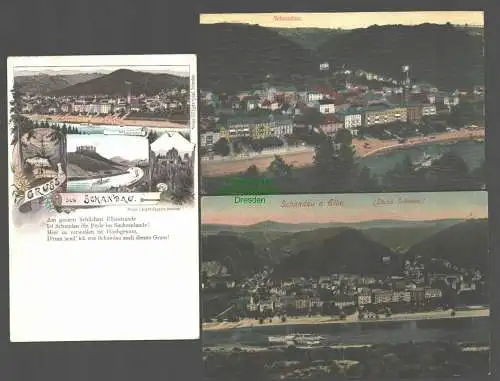 142047 3 AK Schandau Sächsische Schweiz Litho Kuhstall Basteibrücke Lilienstein