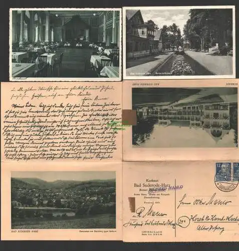 141363 Faltbrief + 2 AK Bad Suderode Harz Kurhaus Prunksaal 1951 Kurpark