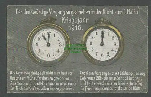 139008 AK Kriegsjahr 1916 Sommerzeit 2 Uhren Zeitumstellung Verlag Carl Döge