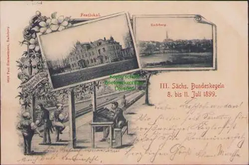 155754 AK Radeberg 1899 Festlokal Schützenhaus III. Sächs. Bundeskegeln