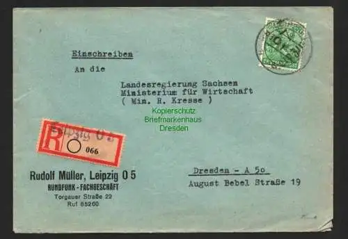 h6001 SBZ Handstempel Bezirk 27 Leipzig 84 Pfg. R-Brief 30.6.48 Kressebrief