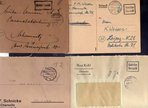 B295 29x SBZ Sammlung Briefe Karten Gebühr bezahlt 1945 - 1948 Chemnitz