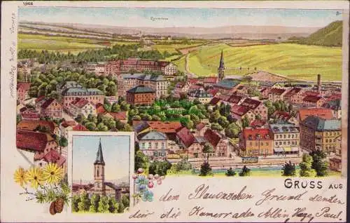 161036 AK Litho Gruss dem Plauenschen Grund um 1900 Blick Richtung Zaukerode