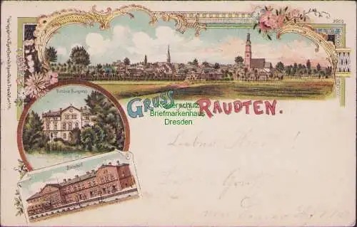 161012 AK Raudten Litho 1899 Schloss Burglehn Bahnhof Panorama Rudna