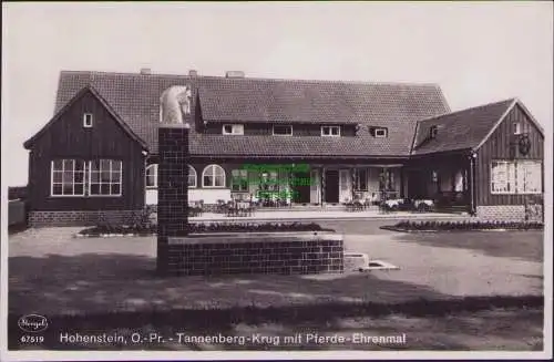 161103 AK Hohenstein O.-Pr. Gasthaus Tannenberg-Krug mit Pferde-Ehrenmal um 1930