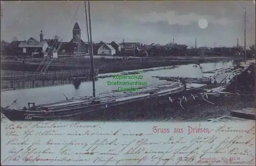 161117 AK Driesen Neumark Drezdenko 1898 an der Netzte Mondscheinkarte Schiff