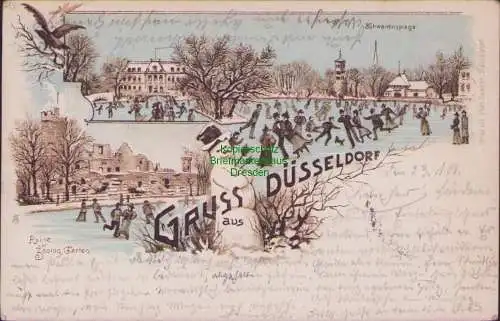 161129 AK Düsseldorf 1901 Winterlitho Schneemann Ruine des Zoolog. Garten