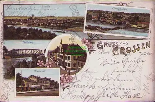 161094 AK Krosno Odrzanskie Crossen an der Oder Litho 1901 Bahnhof Brücke Post