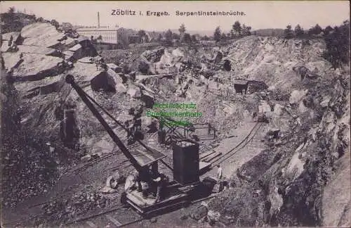 161022 AK Zöblitz i. Erzgeb. Serpentinsteinbrüche 1925 Bergbau Grubenbahn Kran