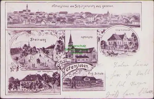 161072 AK Hötensleben Steinweg vom Schützenplatz aus gesehen Kathol. Kirche 1906