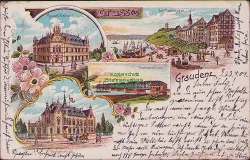 161081 AK Graudenz Wpr. 1904 Litho Kaiserl. Postamt Eisenbahnbrücke Gasthof Der