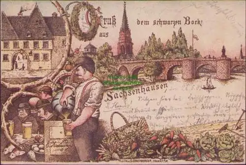 161124 AK Frankfurt Sachsenhausen Gruß aus dem schwarzen Bock Gasthaus Bier 1899