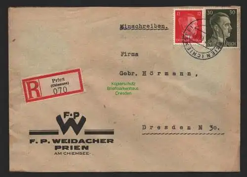 B9701 R-Brief Gebr. Hörmann A.-G. Prien (Chimsee) 070  F. P. Weidacher 1943