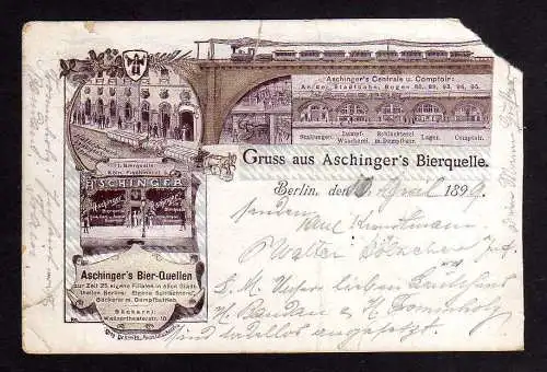 93626 AK Berlin 1899 Litho Aschingers Bierquelle 25 Filialen Bäckerei