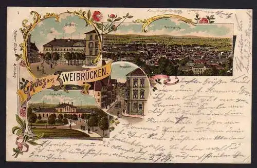 77353 AK Litho Zweibrcken Bahnhof 1902 Schloss Hauptstraße Totale