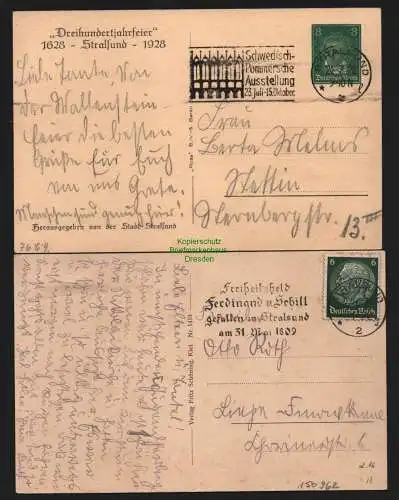 150962 2 AK Dreihundertjahrfeier Stralsund 1928 Privatganzsache Klütertor 1934