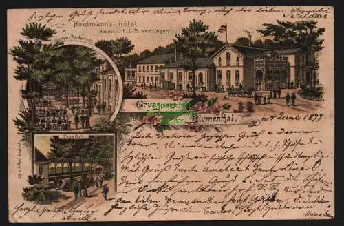 147879 AK Blumenthal Bremen Vegesack Heidmann´s Hotel 1899 Litho Kegelbahn