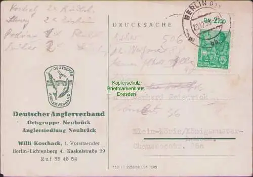 B17547 Postkarte Deutscher Anglerverband Ortsgruppe Neubrück 1959 Berlin