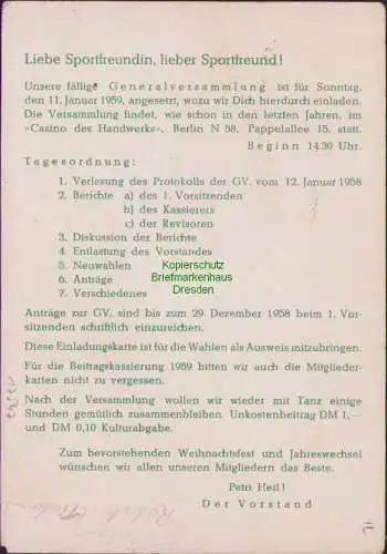 B17547 Postkarte Deutscher Anglerverband Ortsgruppe Neubrück 1959 Berlin