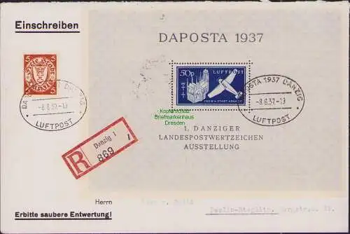 B17556 Brief Block 2 Danzig Landespostwertzeichen-Ausstellung DAPOSTA auf Brief