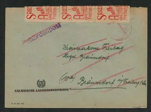 h5172 SBZ Brief Währungsreform 1948 Bräunsdorf über Freiberg Gebühr bezahlt Post