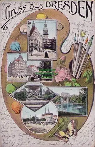 153138 AK Dresden Maler Palette 1912 Pirnaischer Platz Schloss Zwinger Postplatz