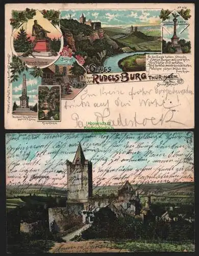 150991 2 AK Litho Rudels-Burg 1899 Postbriefkasten Rudelsburg Bad Kösen Pforta