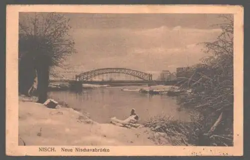 141741 AK Nisch Nis Serbien Neue Nischavabrücke im Winter 1917 Feldpost Nr. 176