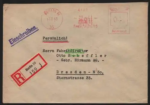 B9045 R-Brief Gebr. Hörmann A.-G. Berlin 10 j 1943 Julius Klinzmann Scheffler