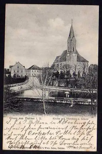 74771 AK Dahlen Kirche Pfarrhaus Schule 1907