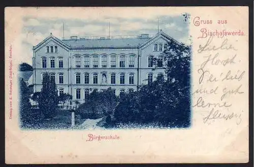 74722 AK Bürgerschule Bischofswerda 1900 Bahnpost Dresden Kohlfurt Breslau