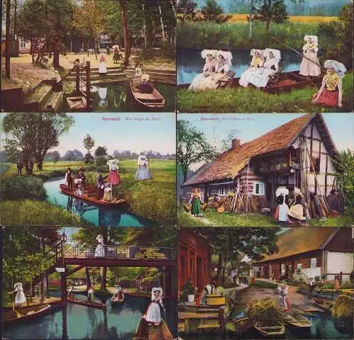 153858 6 AK Spreewald Trachten 1927 Bleiche Brücke Zum fröhlichen Hecht Lehde