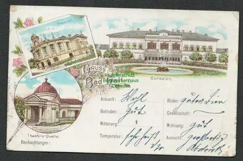 138603 AK Bad Hall Oberösterreich Litho 1899 Thassilo Quelle Theater Cursalon