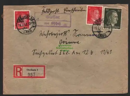 B9647 R-Brief Oschatz 1943 Landpoststempel Glossen an das Wehrbezirkskommando