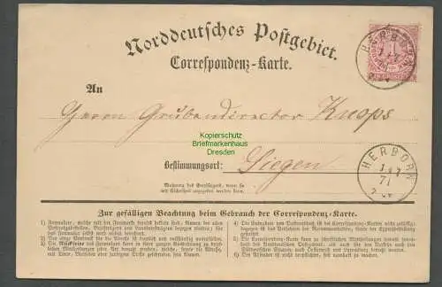 B6355 Correspondenz Karte Herborn 1871 NDP