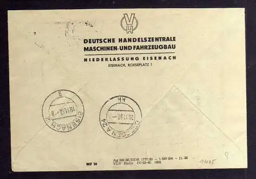 B1465 DDR ZKD 15 Kontrollzahl 9003 Brief Eisenach geprüft BPP DHZ Maschinen- und