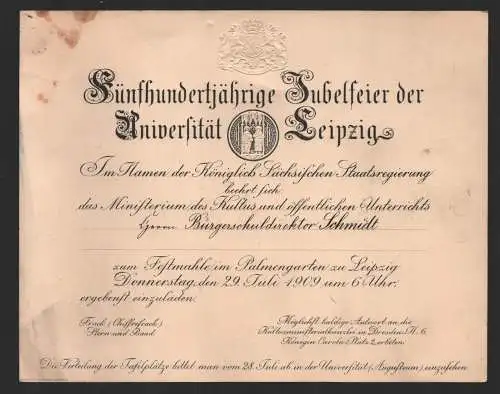 B-14490 Deutsches Reich 1909 500 Jahrfeier Jubelfeier der Universität zu Leipzig