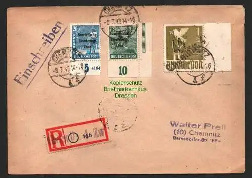 h6116 SBZ Handstempel Bezirk 41 Chemnitz 4 1.- Taube Brief Einschreiben