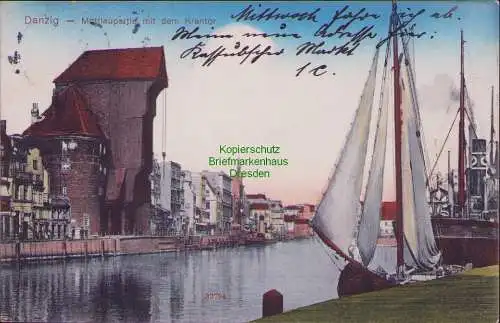 165167 AK Danzig Mottlaupartie mit dem Krantor 1912