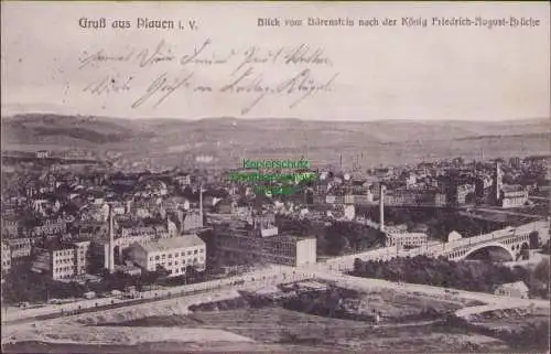 165160 AK Gruß aus Plauen i. V. 1906 Blick vom Bärenstein nach der König Brücke