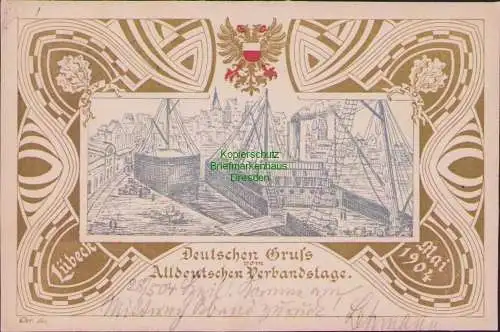 161228 AK Lübeck 1904 Hafen Alldeutscher Verbandstag Künstlerkarte