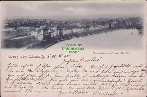 165090 AK Gruss aus Chemnitz 1900 Gesamtansicht von Norden