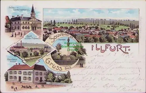 161254 AK Illfurth Litho 1899 Schul-u. Gemeindehaus Gasthaus Nicot Fabrik Villa