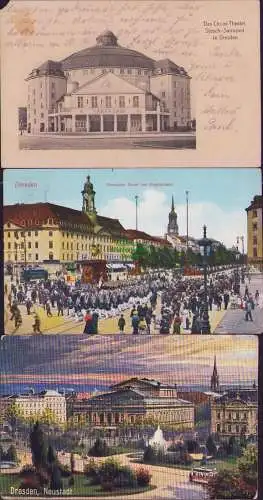 165017 3 AK Dresden Stosch-Sarrasani Neustadter Markt und Hauptstrasse 1916 1913