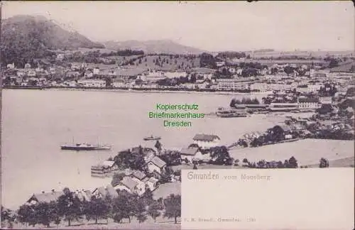 165083 AK Gmunden vom Moosberg Postal gestempelt 1904 Trauungsstunde uns.