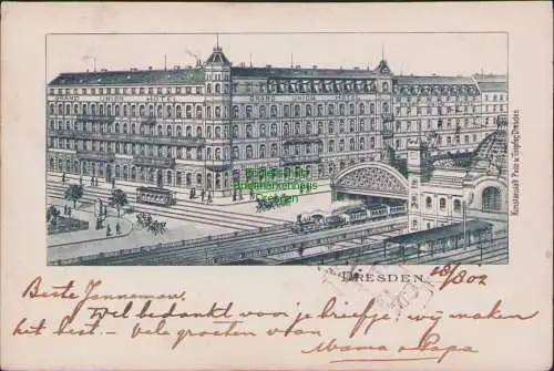 165146 AK Dresden 1902 SCHNELLE GRAND UNION HOTEL, BISMARCKPLATZ & HAUPTBAHNHOF